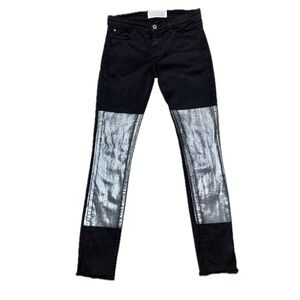 👖🥂 EACH X OTHER Paris Black Silver Metallic Panel Skinny NYE Jeans Women’s 27